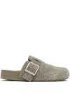 Loewe Ease Buckle Brushed Suede Mules In Gray