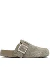 Loewe Ease Buckle Brushed Suede Mules In Gray