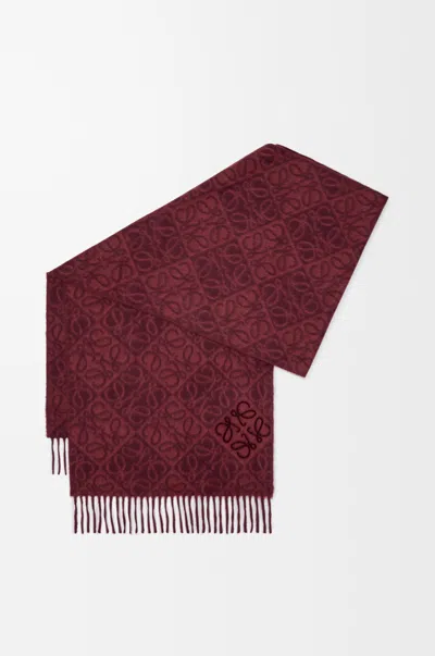 Loewe Fringed Wool And Cashmere-blend Jacquard Scarf In Burgundy