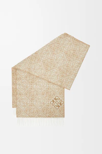 Loewe Fringed Wool And Cashmere-blend Jacquard Scarf In Neutrals