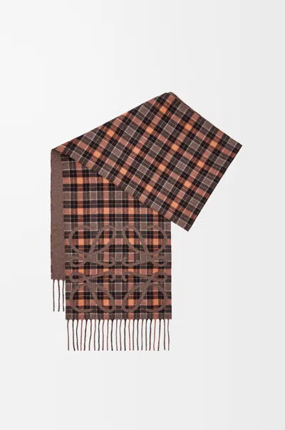Loewe Check Anagram Silk-cashmere Scarf In Brown