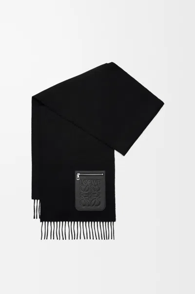 Loewe Women Anagram Patch Wool And Cashmere Scarf In Black