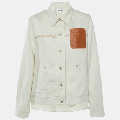 Pre-owned Loewe Ecru Cotton & Linen Anagram Patch Workwear Jacket M In Sand