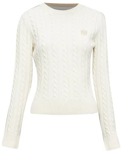 Loewe Ecru Wool Cotton Anagram Cable Knit Cropped Sweater Xx's (authentic Pre-  Loved) In White