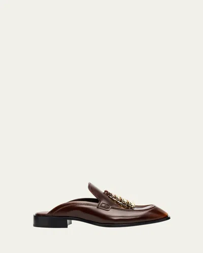 Loewe Edge Leather Loafer Mules In Brown