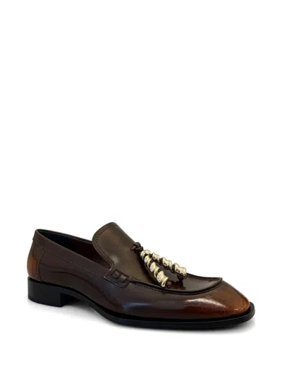 Loewe Edge Leather Loafers In Brown
