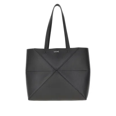 Loewe Edium Horizontal Puzzle Fold Tote Bag In Black