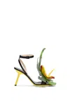 Loewe Petal Monstera Leather Sandals In Black