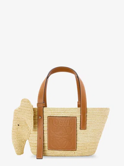 Loewe Elephan Rafia And Leather Handbag In Brown