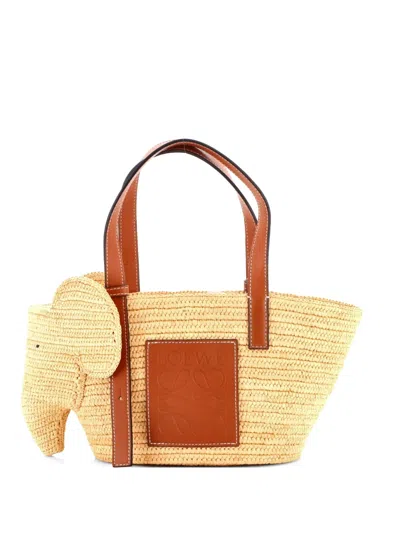 Pre-owned Loewe Elephant Basket Raffia Small Tote Bag In Brown