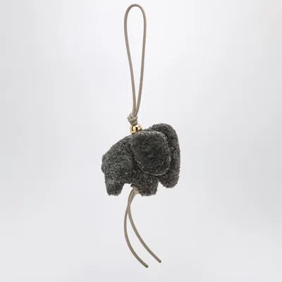 Loewe Elephant Bag Charm In Raffia And Calfskin In Grey