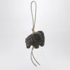 Loewe Elephant Pendant In Raffia And Leather In Grey