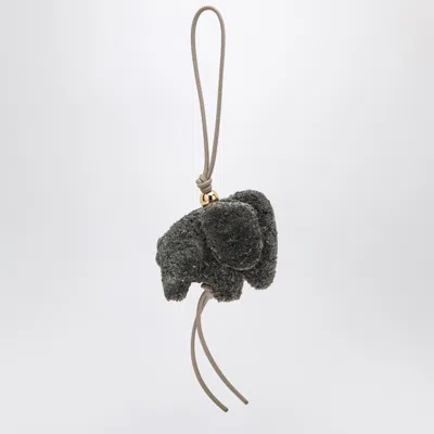 Loewe Elephant Pendant In Raffia And Leather In Grey