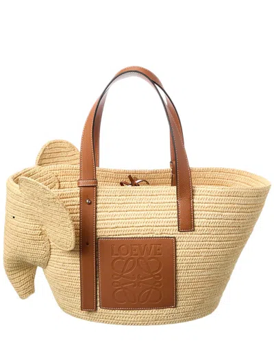 Loewe Elephant Raffia & Leather Basket Tote