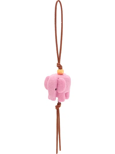 Loewe Elephant Pendant In Felt And Leather Women In Pink