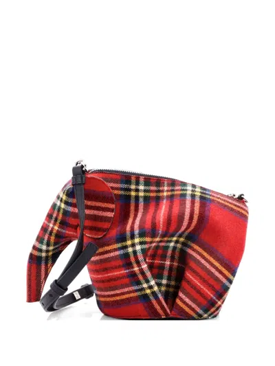 Pre-owned Loewe Elephant Tartan Wool And Leather Mini Crossbody Bag In Red