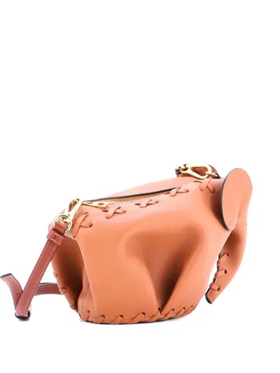 Pre-owned Loewe Elephant Whipstitch Leather Mini Crossbody Bag In Brown