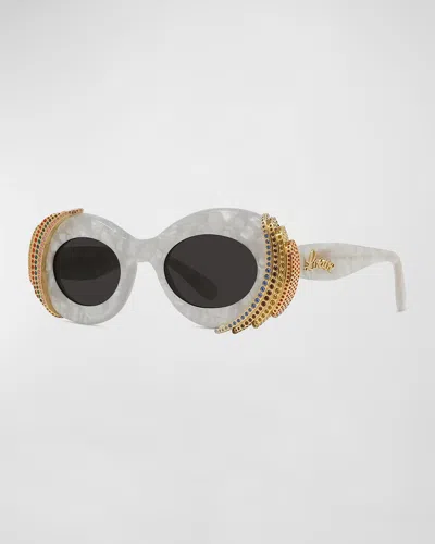 Loewe Embellished Acetate & Metal Oval Sunglasses In Whto/smk