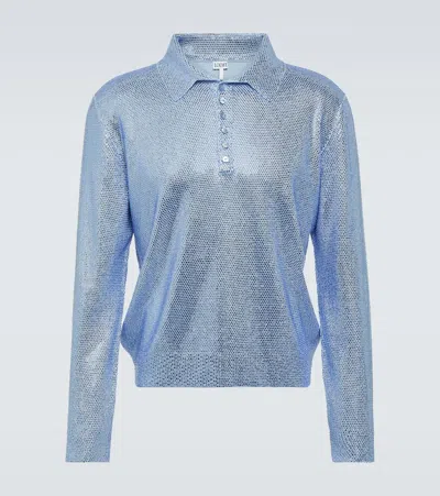 Loewe Embellished Cashmere Polo Sweater In Blue