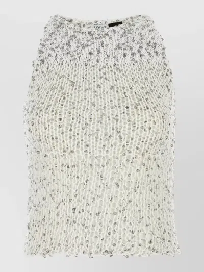 Loewe Embellished Cotton Blend High Neck Party Top In Gray