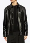 Loewe Anagram Leather Zip-up Overshirt In Black