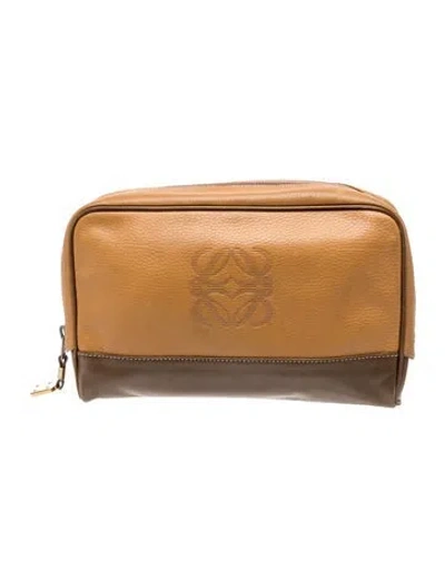 Pre-owned Loewe Embossed Leather Anagram Vintage In Brown