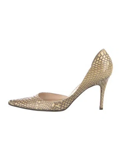 Pre-owned Loewe Embossed Leather Animal Print D'orsay Pumps In Gold