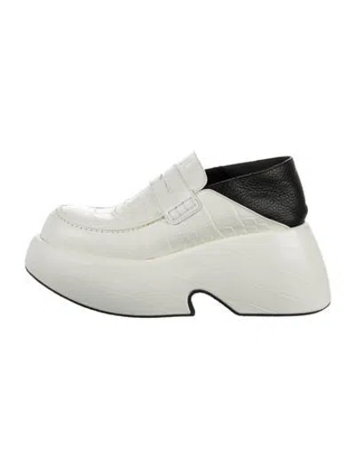 Pre-owned Loewe Embossed Leather Animal Print Loafers In White