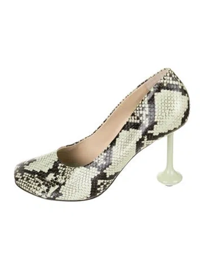 Pre-owned Loewe Embossed Leather Animal Print Pumps In Green