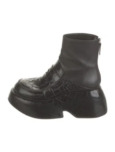 Pre-owned Loewe Embossed Leather Combat Boots In Black