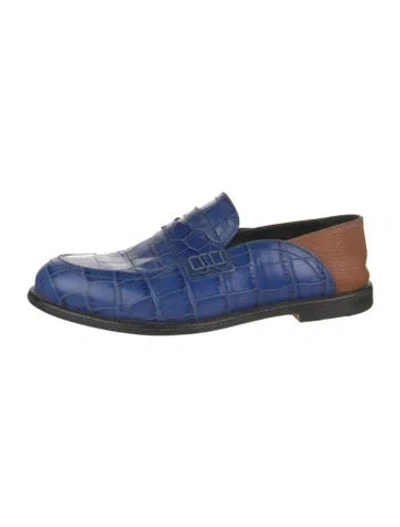 Pre-owned Loewe Embossed Leather Loafers In Blue