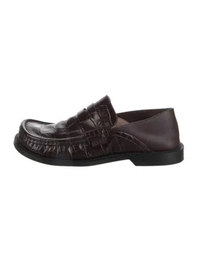 Pre-owned Loewe Embossed Leather Loafers In Brown