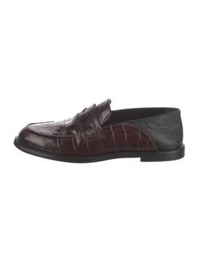 Pre-owned Loewe Embossed Leather Loafers In Brown