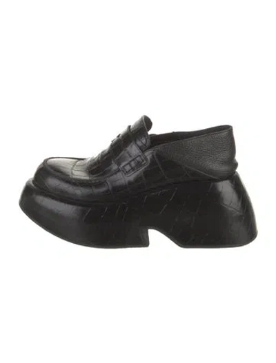 Pre-owned Loewe Embossed Leather Mules In Black