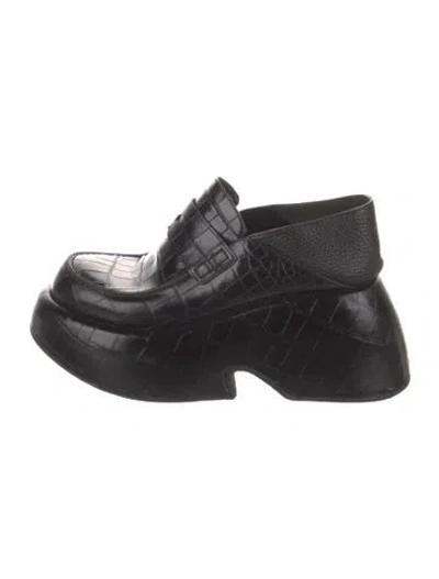 Pre-owned Loewe Embossed Leather Mules In Black