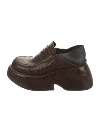 Pre-owned Loewe Embossed Leather Printed Mules In Brown
