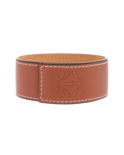 Loewe Embossed Leather Slap Bracelet In Brown