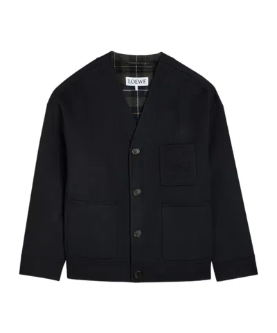Loewe Embossed-anagram Wool And Cashmere-blend Cardigan In Black