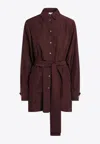 Loewe Silk Shirt With Belt In Burgundy