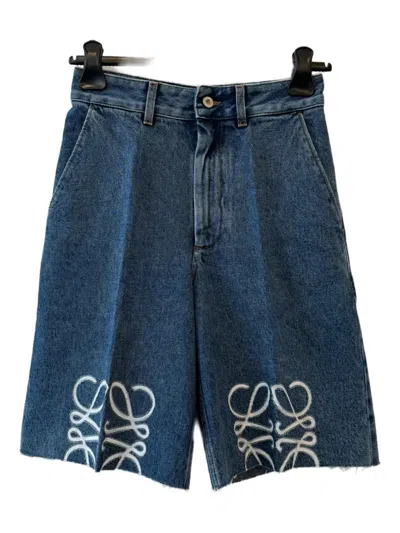 Loewe Embroidered-anagram Denim Shorts In Blue