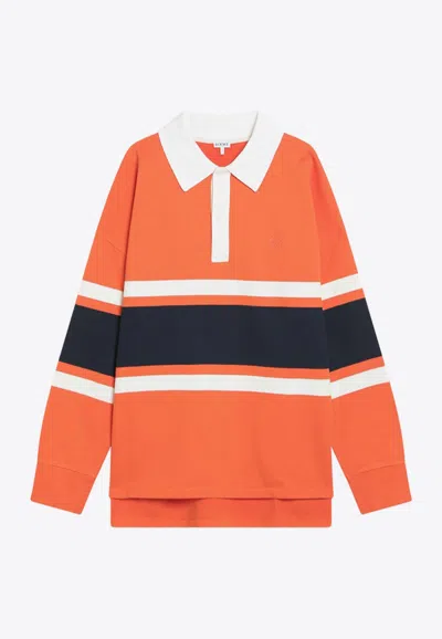 Loewe Embroidered Anagram Long-sleeved Polo T-shirt In Orange