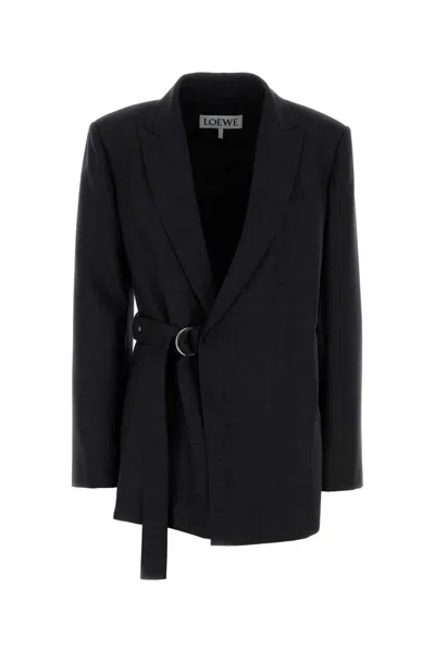 Loewe Embroidered Checked Wool Blazer In Blue