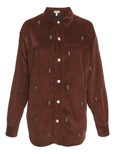 Pre-owned Loewe Embroidered Corduroy Shirt In Brown