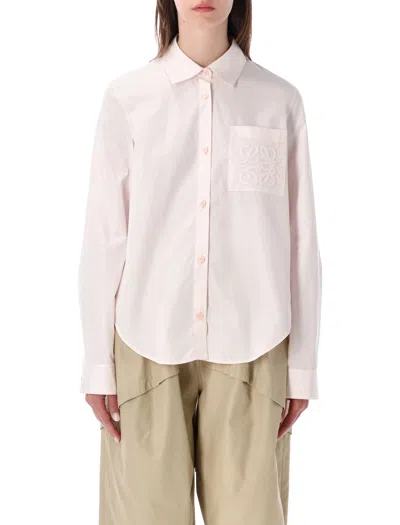 Loewe Embroidered Cotton Poplin Shirt In Pink