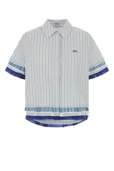 Loewe Embroidered Cotton-blend Striped Shirt In Multi