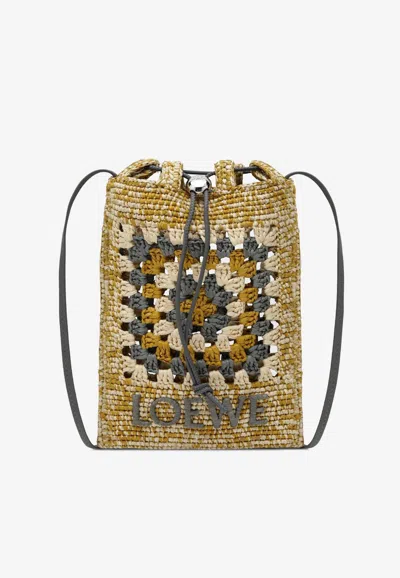 Loewe Embroidered Drawstring Pouch In Brown