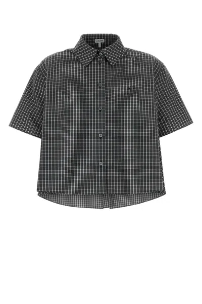 Loewe Embroidered Jacquard Checked Shirt In Gray