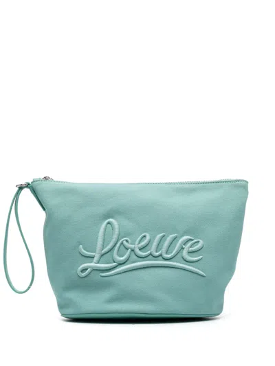 Loewe Embroidered-logo Cosmetic Bag In Blue