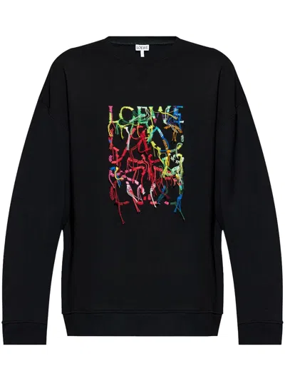 Loewe Logo-embroidered Cotton-jersey Sweatshirt In Black