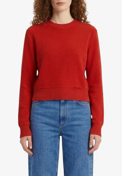 Loewe Embroidered Logo Wool Sweater In Red